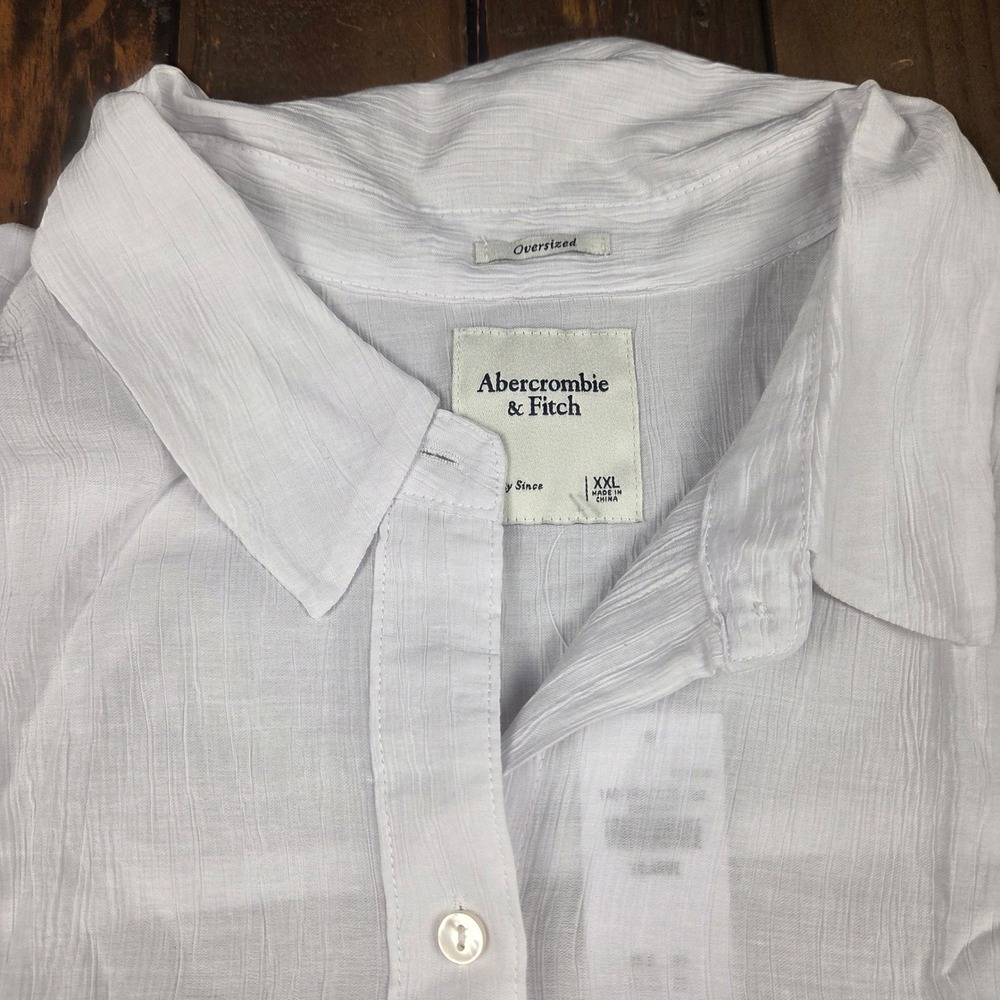 Abercrombie & Fitch White Oversized Textured Button Up Shirt XXL New - Picture 4 of 9